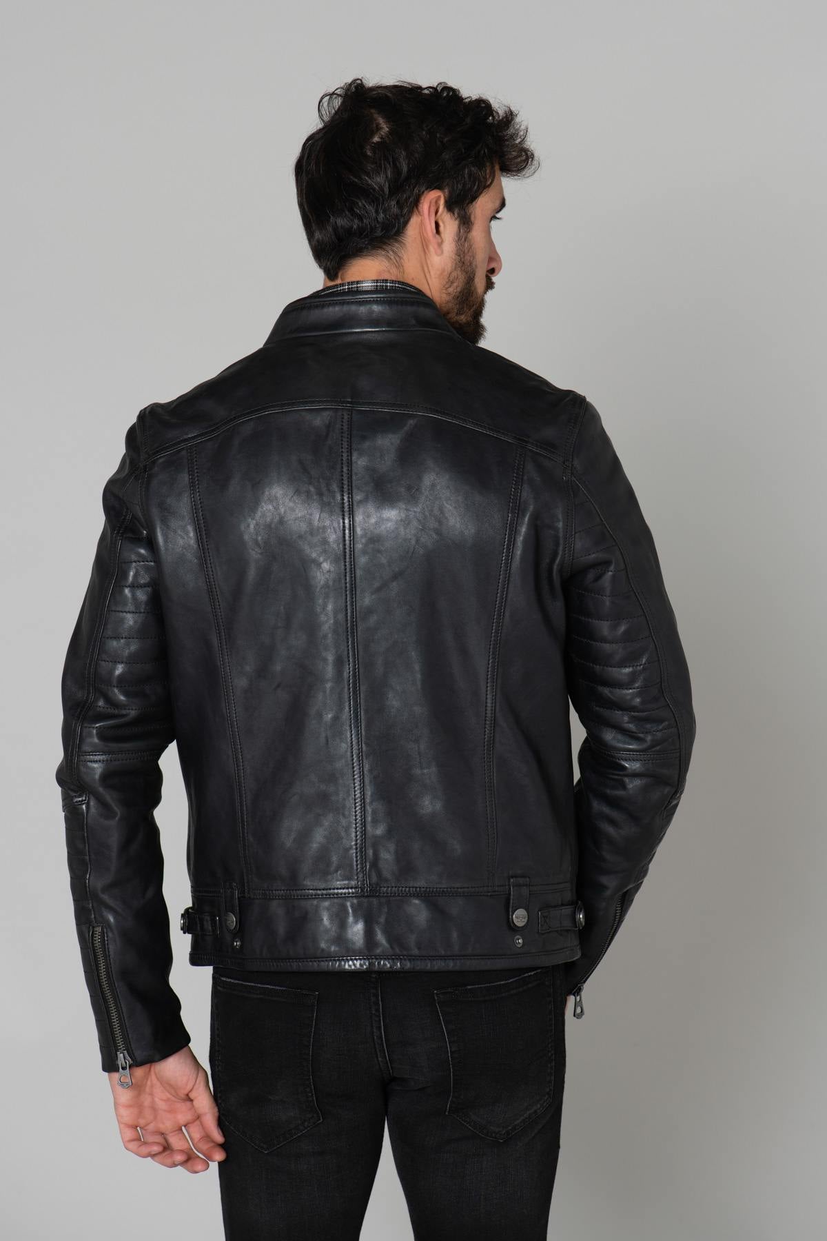 Black sheepskin leather jacket - Image n°5