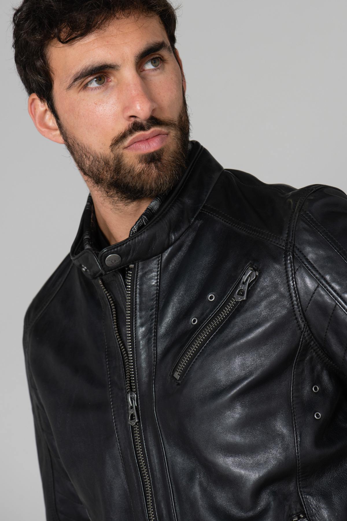 Black sheepskin leather jacket - Image n°6