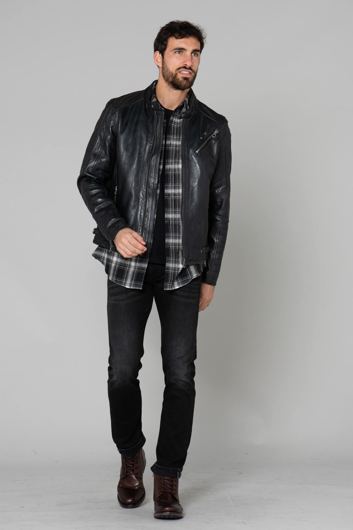 Black sheepskin leather jacket - Image n°2