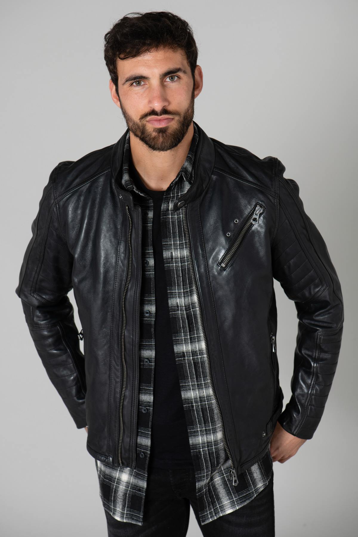 Black sheepskin leather jacket - Image n°3