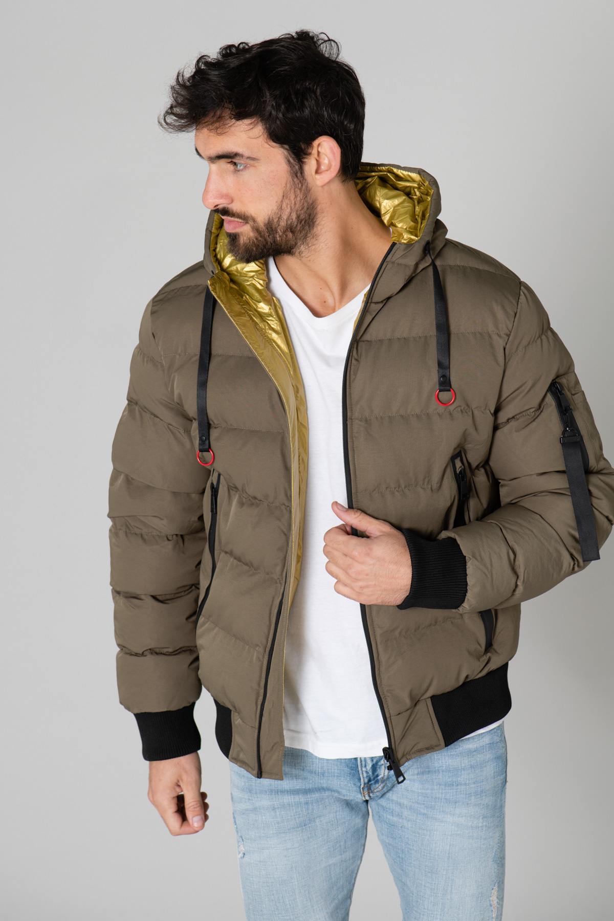  Men's khaki sports down jacket - Image n°3