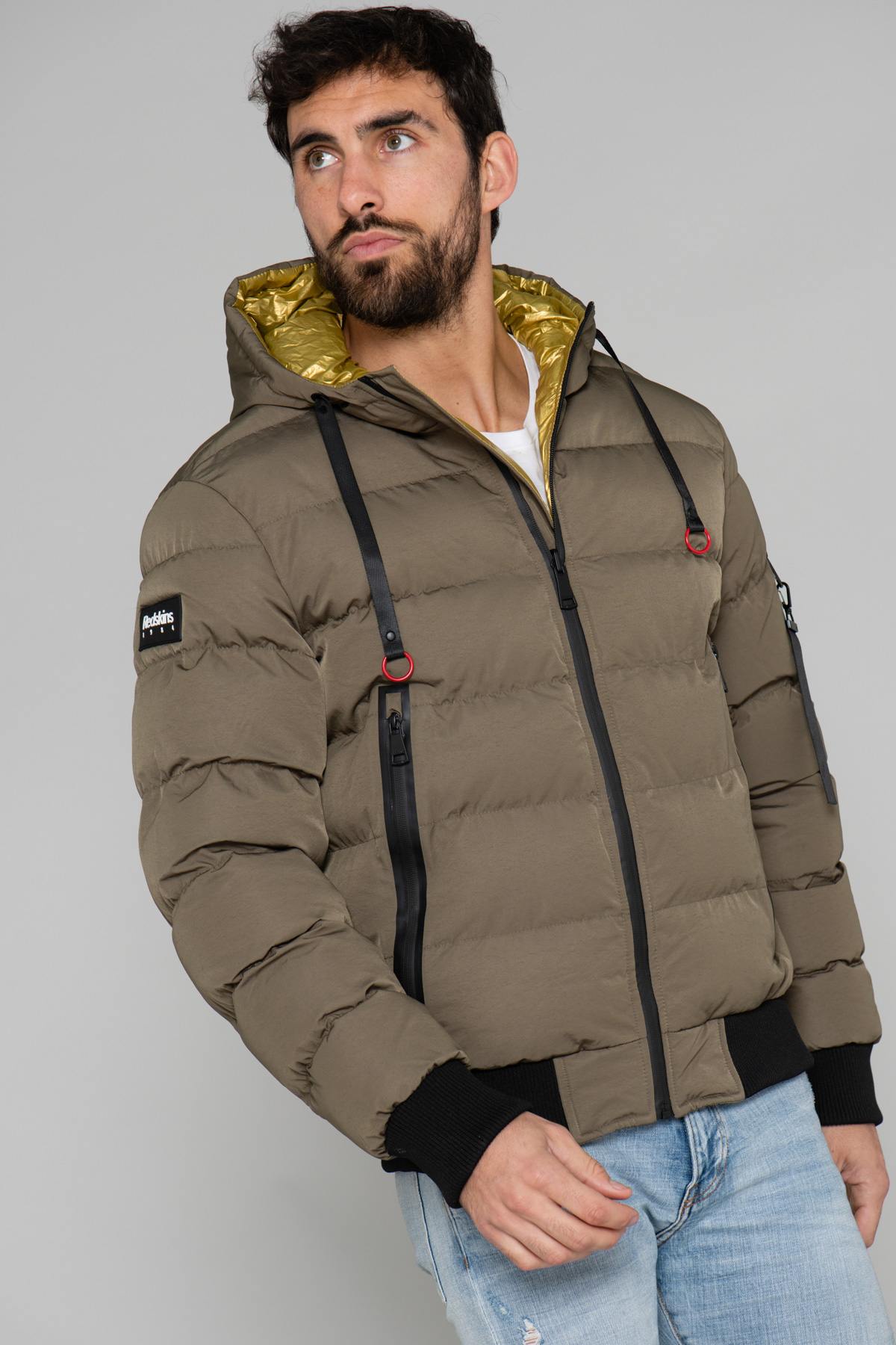  Men's khaki sports down jacket - Image n°1