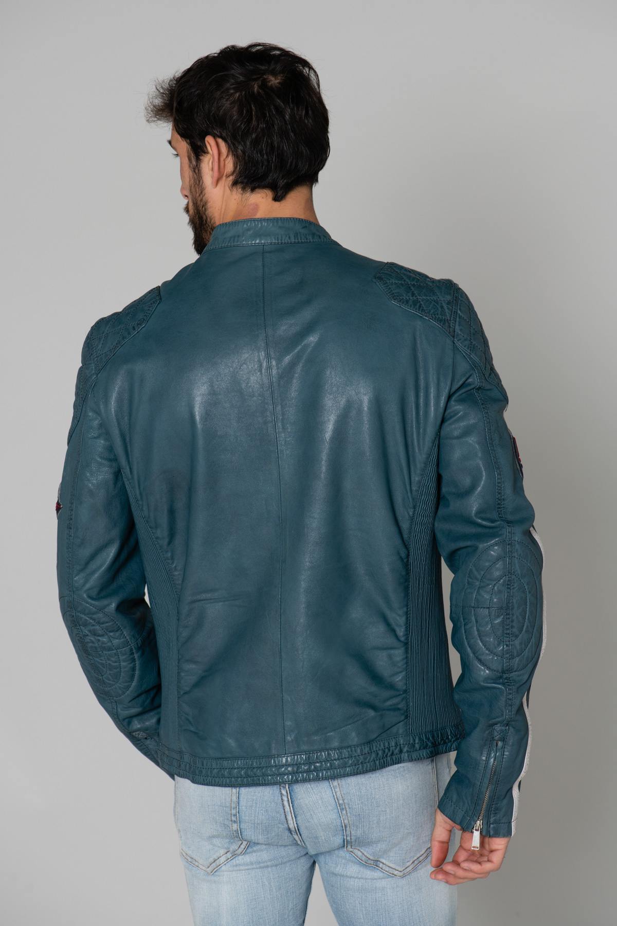 Turquoise blue Racing leather jacket - Image n°5