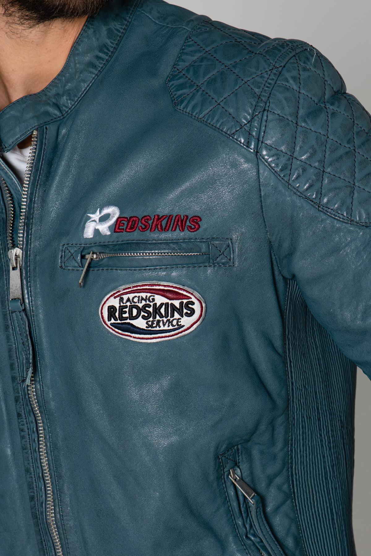 Turquoise blue Racing leather jacket - Image n°7