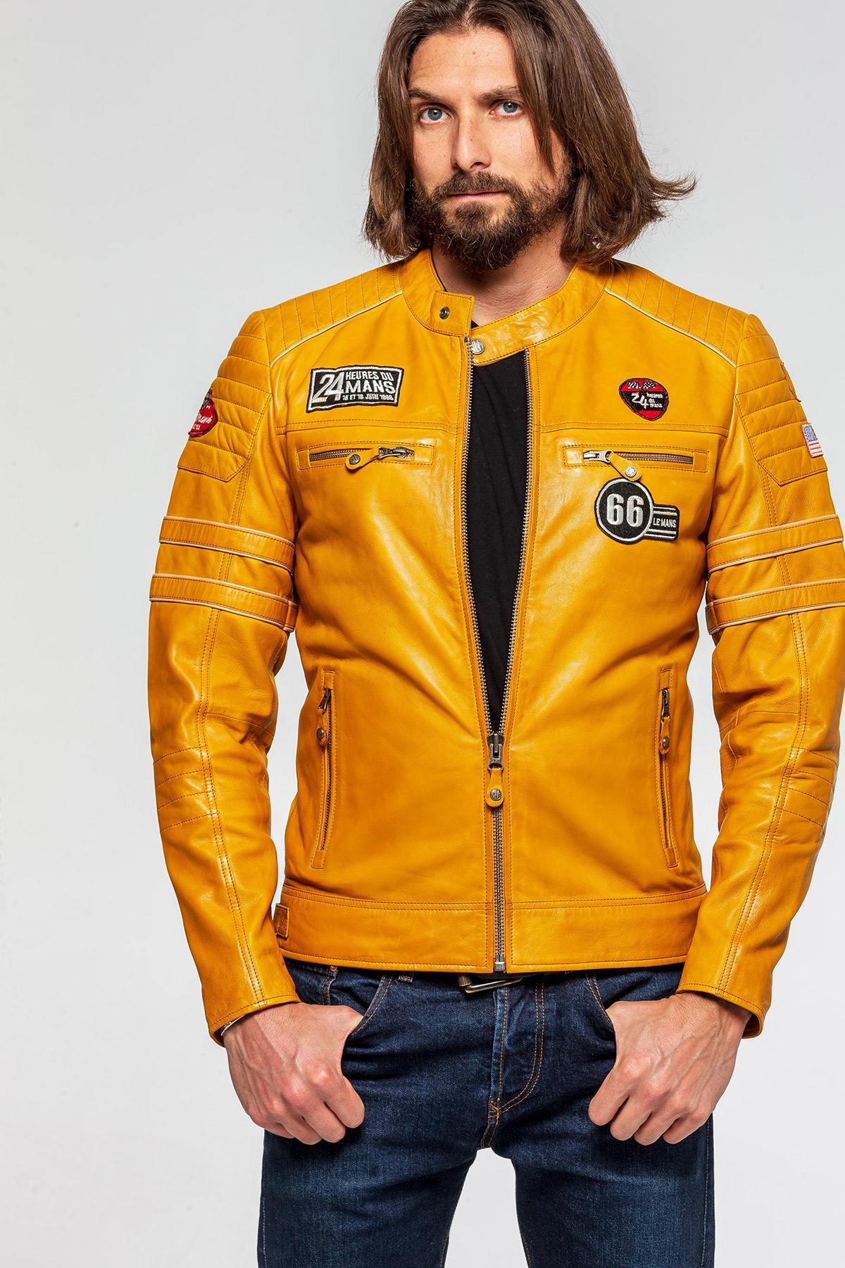 Yellow leather jacket Racing 24h Le Mans - Image n°3