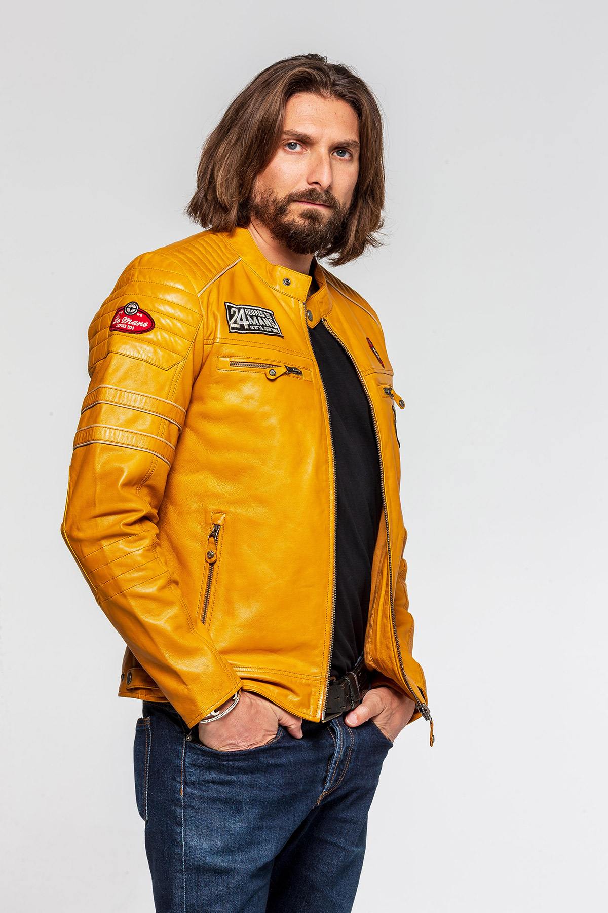 Yellow leather jacket Racing 24h Le Mans - Image n°5