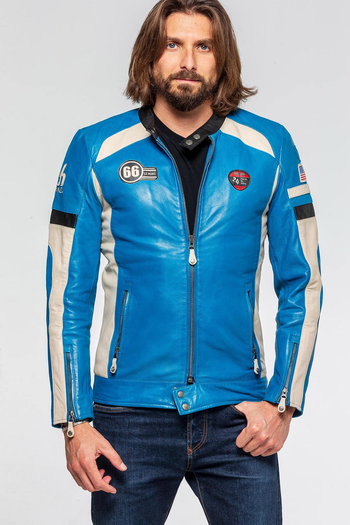 Electric blue leather jacket - Image n°5