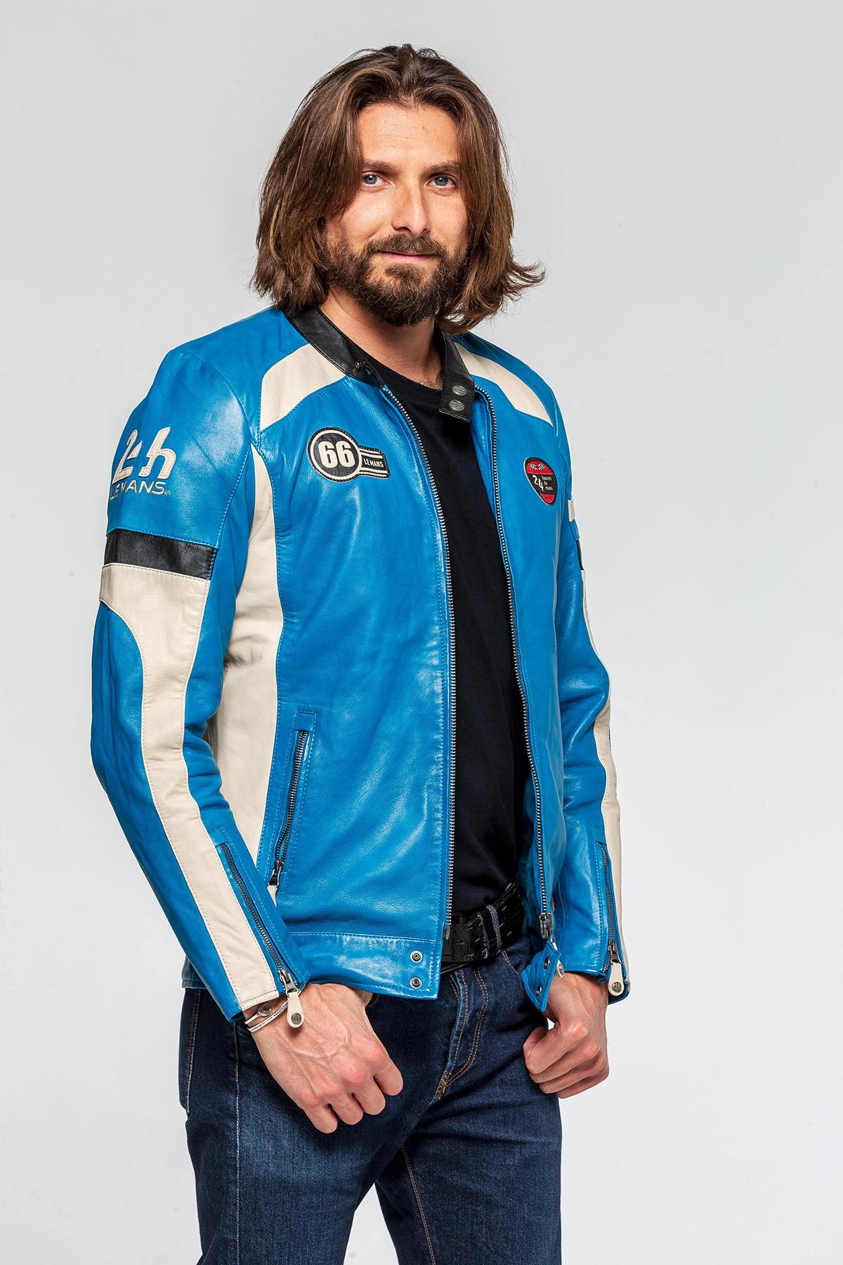 Electric blue leather jacket - Image n°3