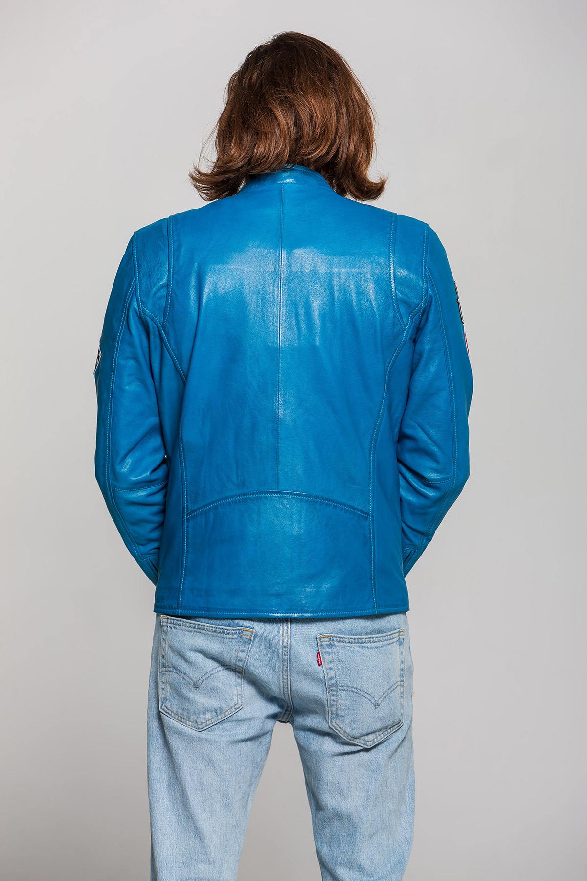 Vintage racing jacket in blue leather - Image n°2