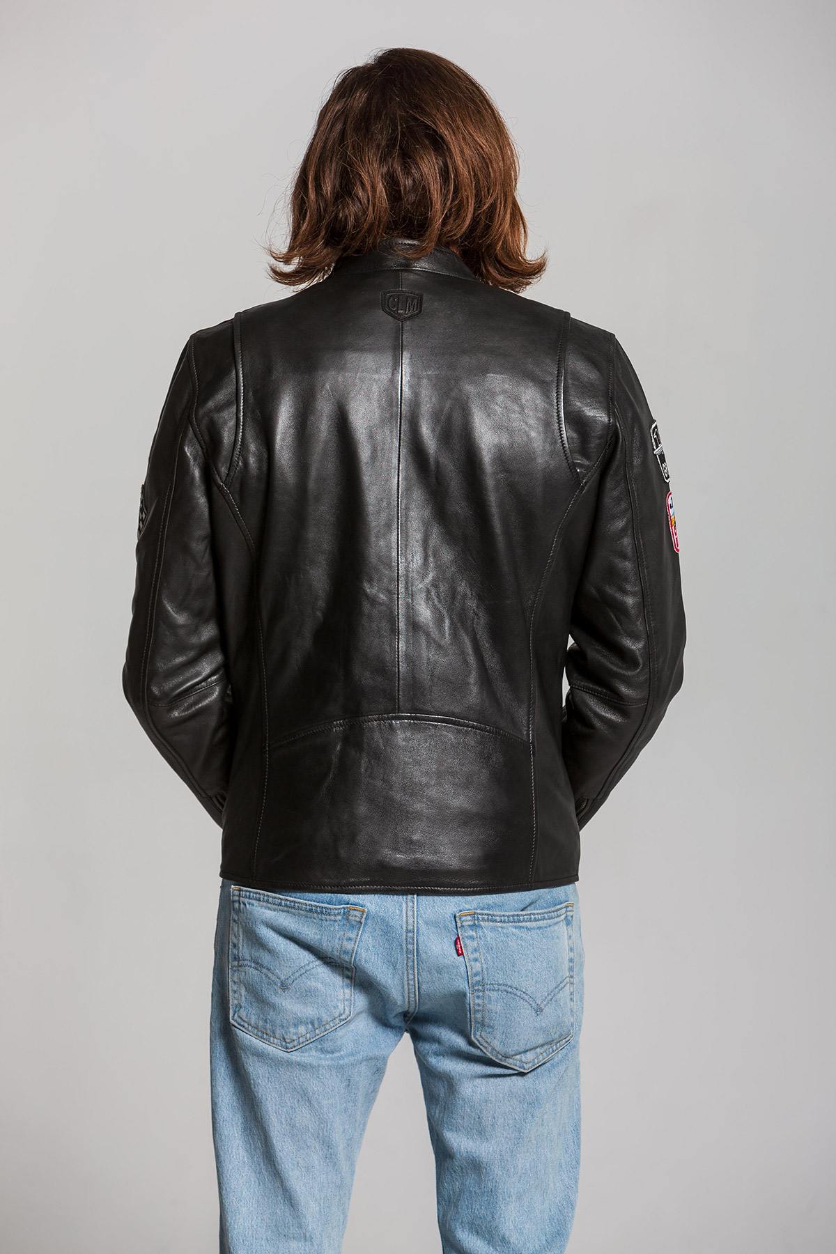 Black leather racer-style jacket - Image n°3