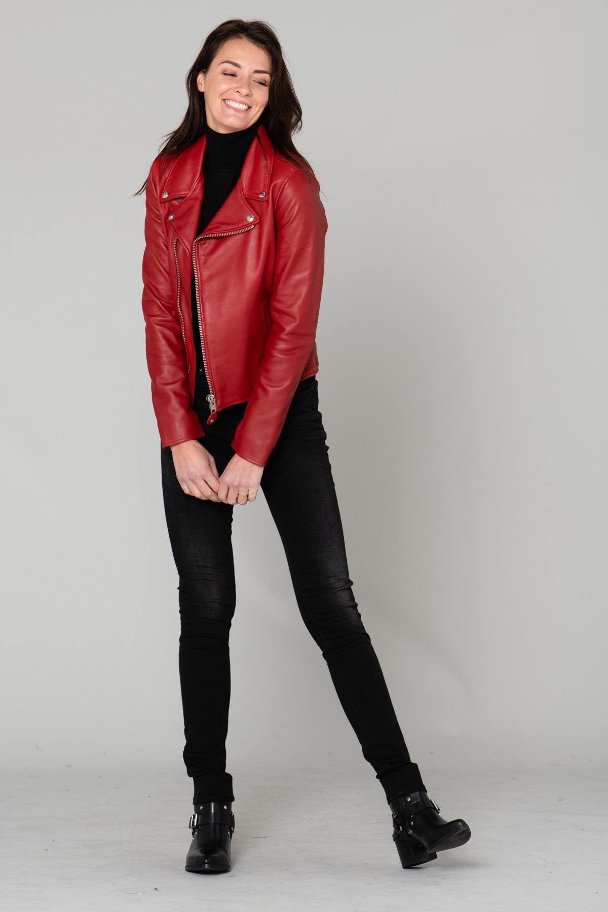 Women's red leather perfecto - Image n°7