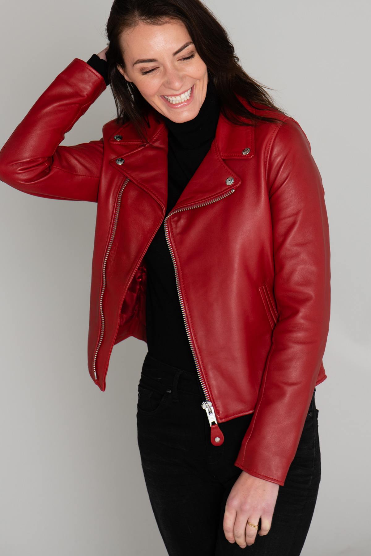 Women's red leather perfecto - Image n°6