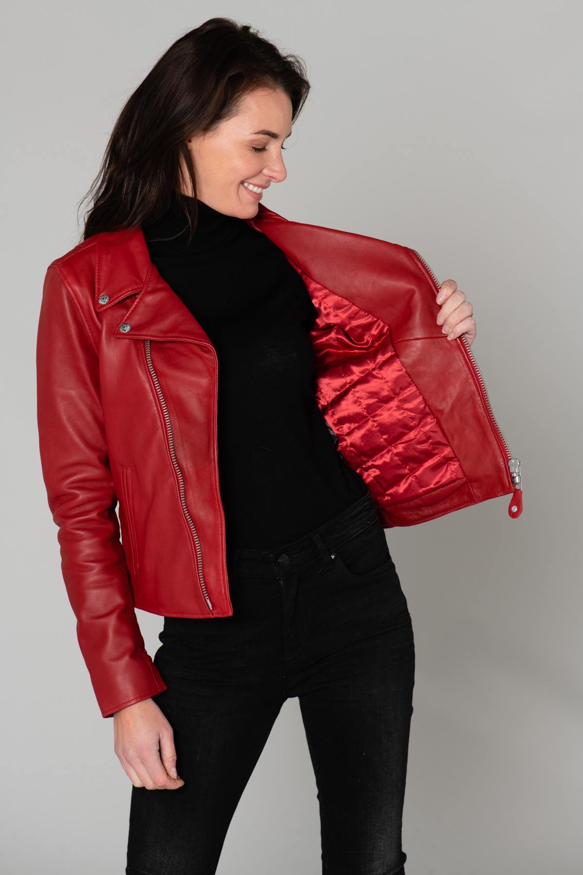 Women's red leather perfecto - Image n°10