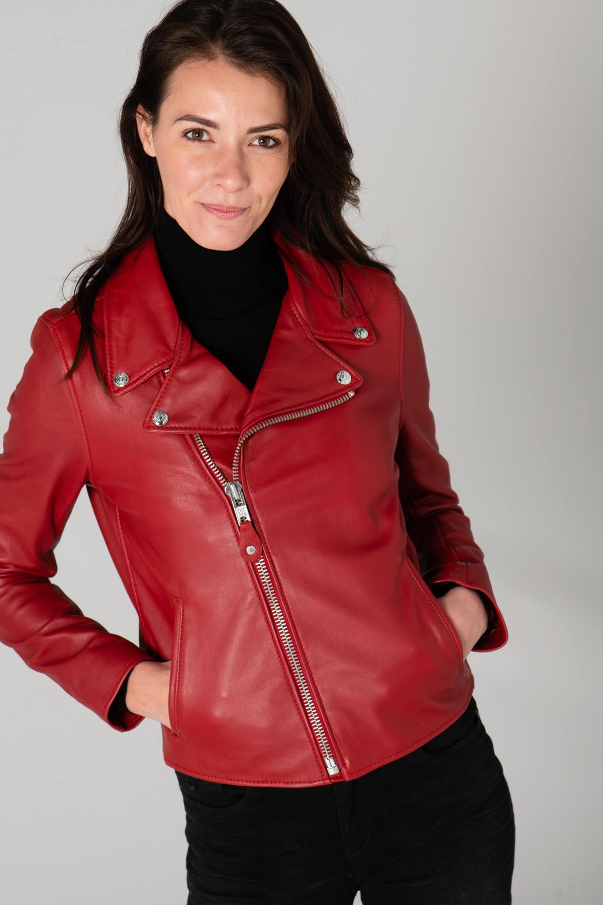 Women's red leather perfecto - Image n°9