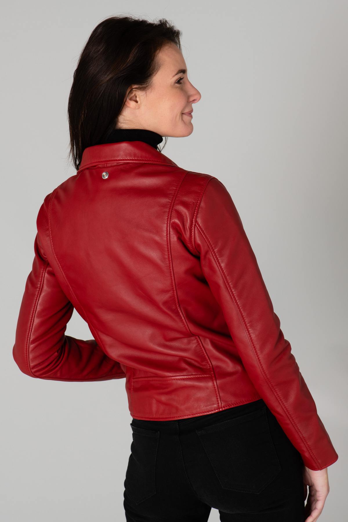 Women's red leather perfecto - Image n°12