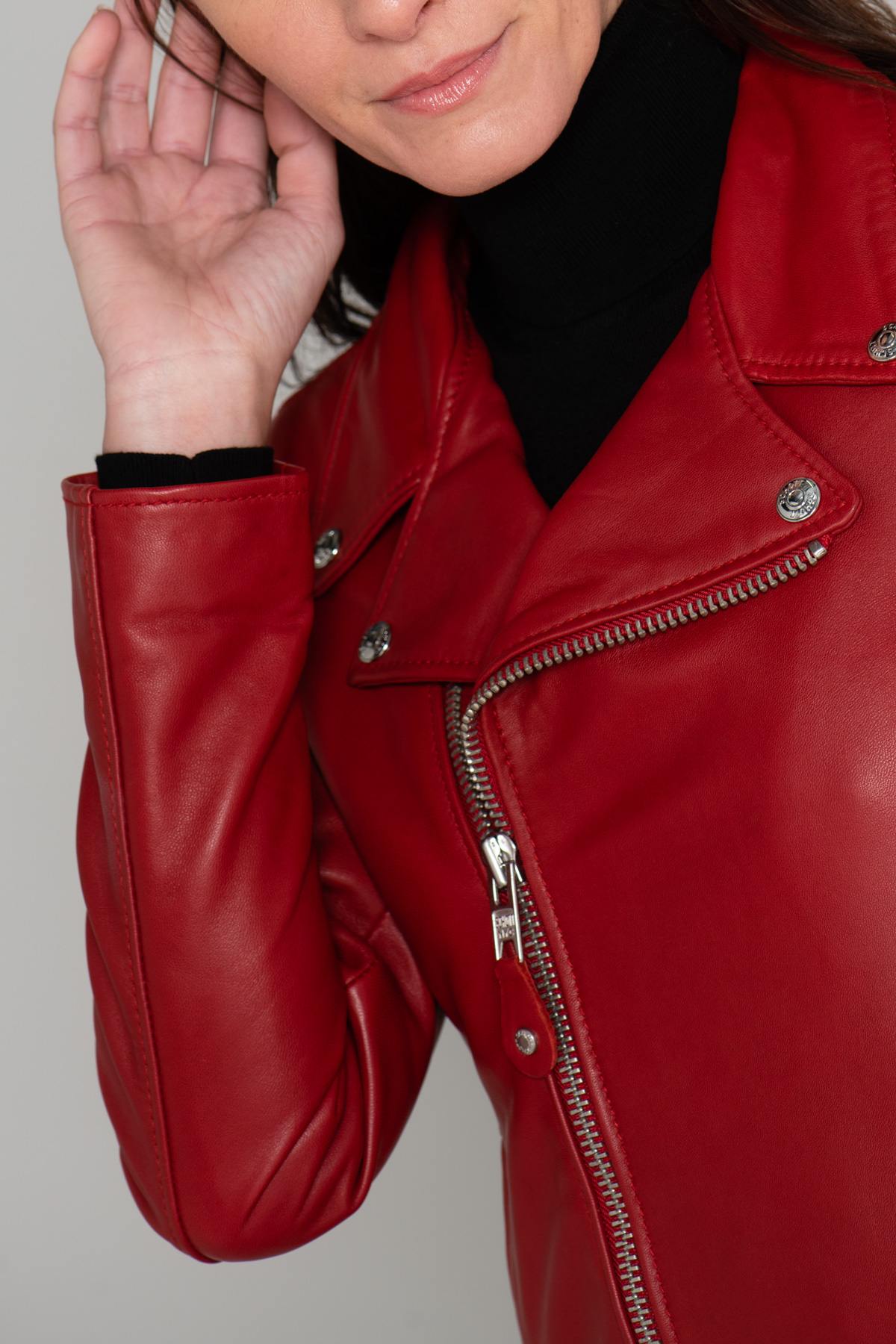 Women's red leather perfecto - Image n°13