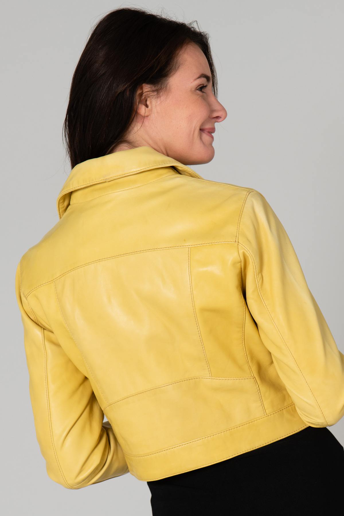 Pastel yellow leather Biker Jacket - Image n°7