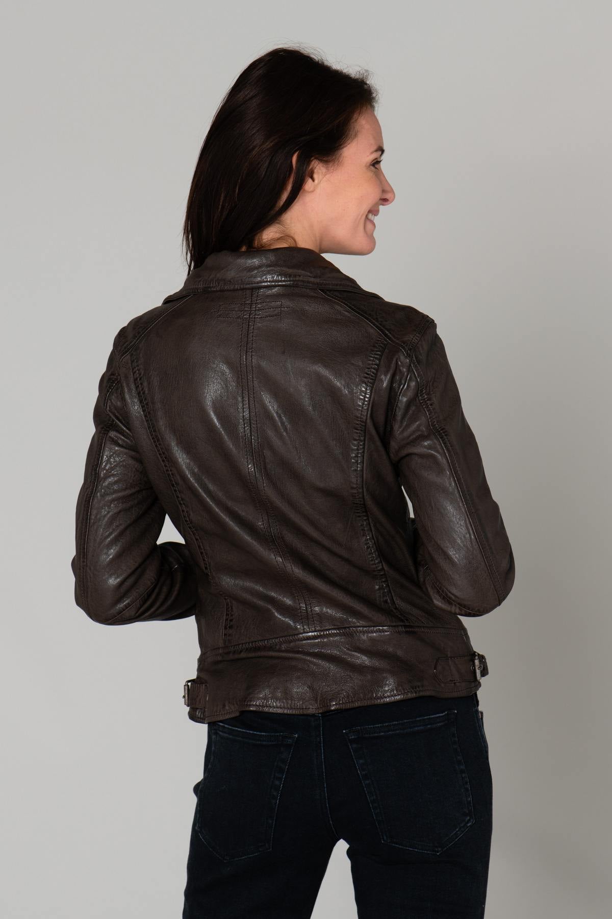 Mid-length brown Biker Jacket - Image n°7