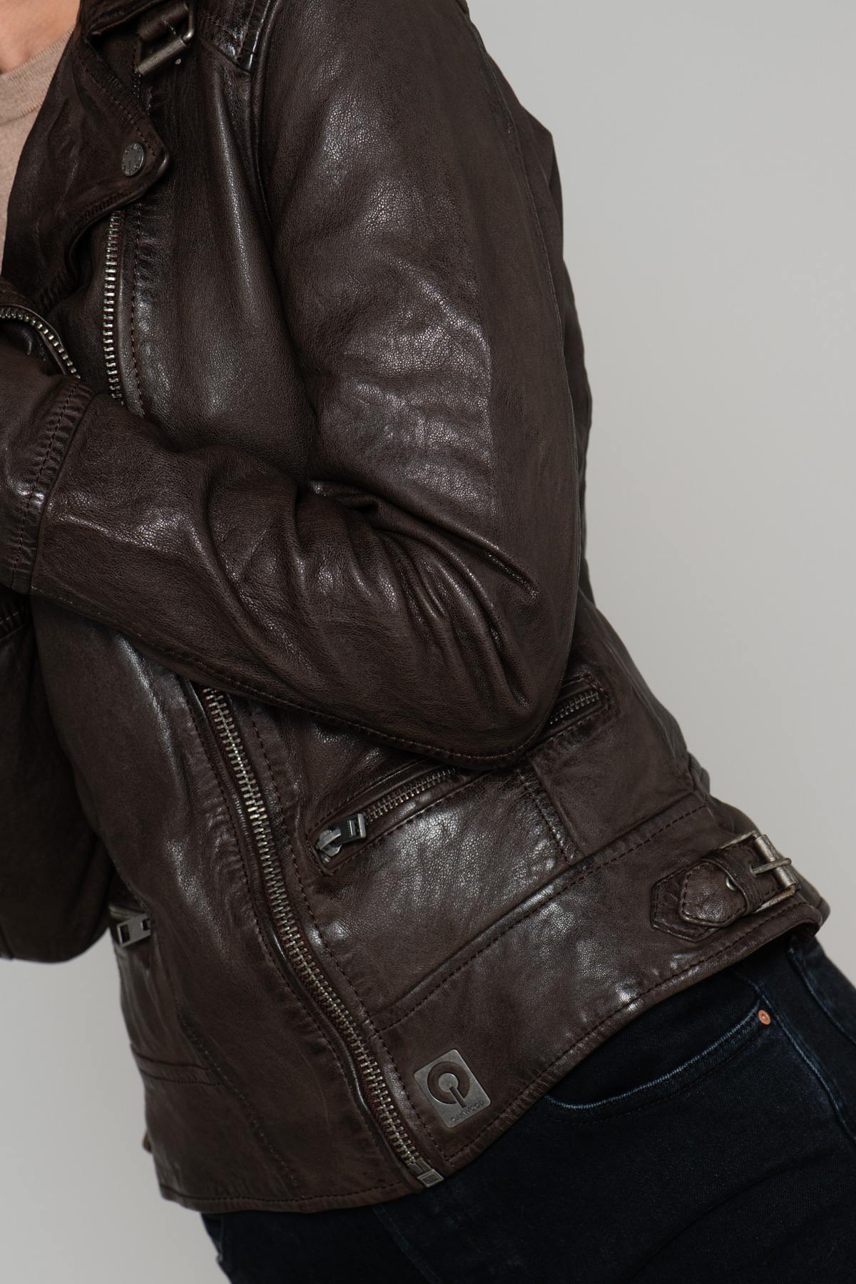 Mid-length brown Biker Jacket - Image n°8