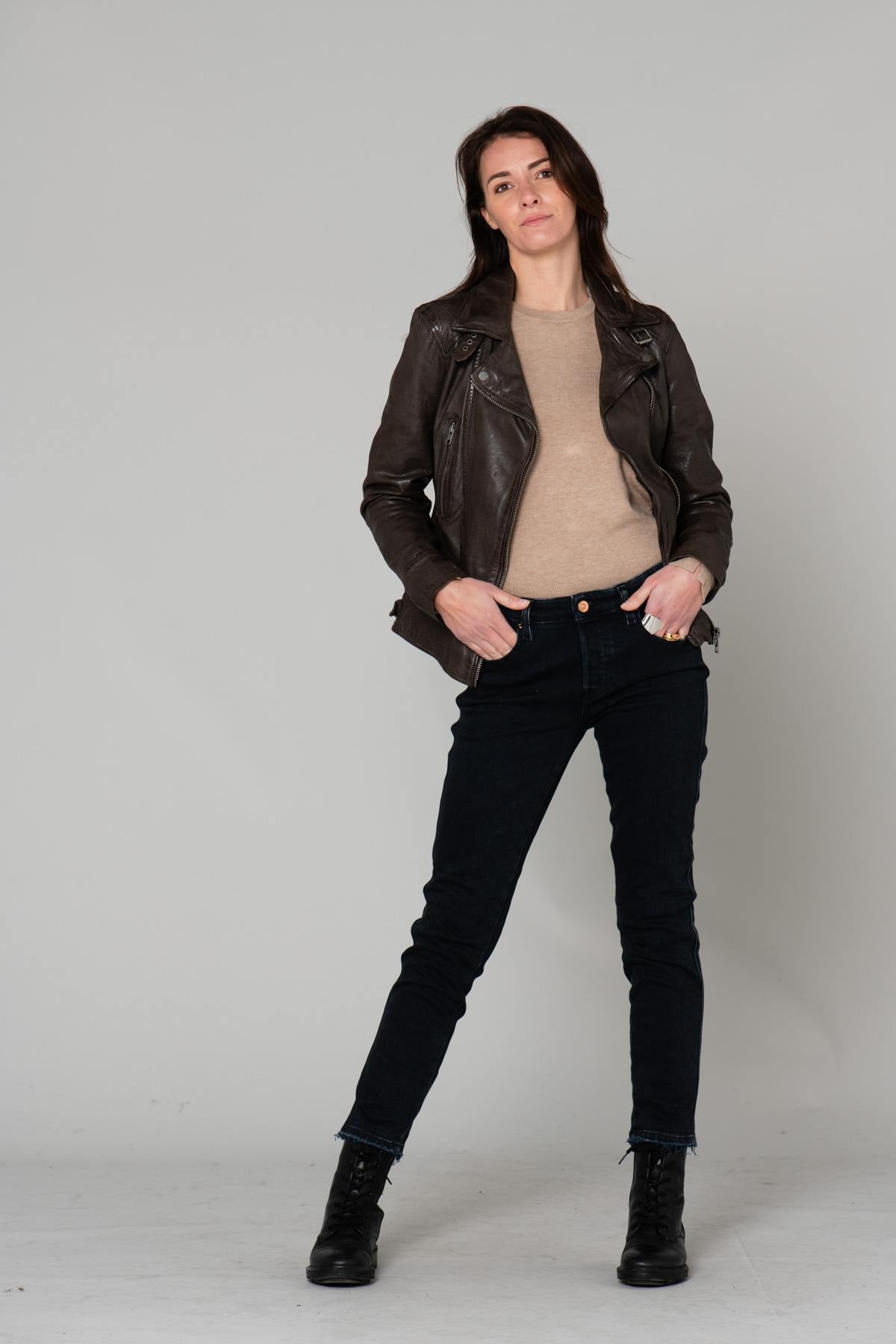 Mid-length brown Biker Jacket - Image n°2