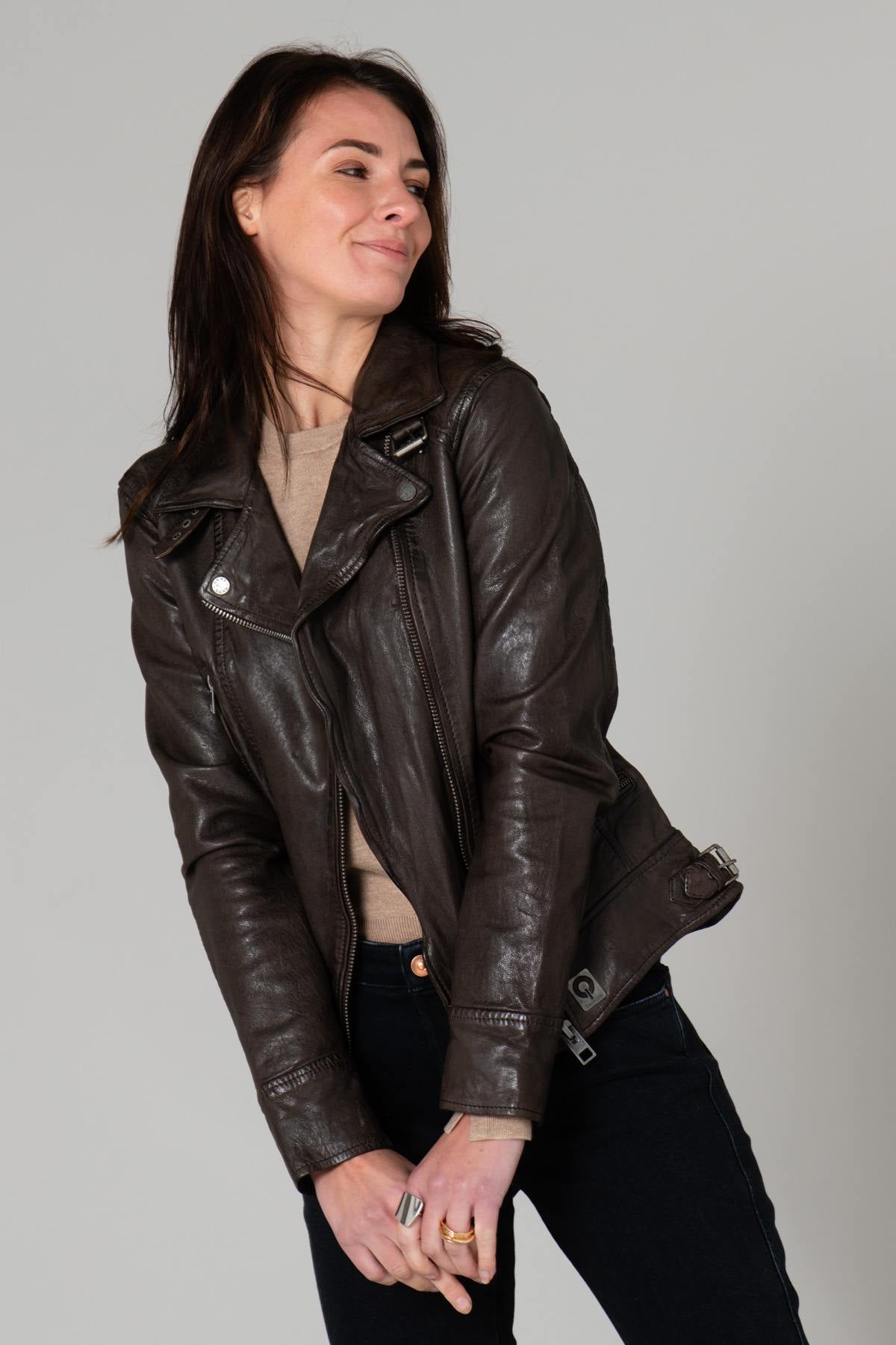 Mid-length brown Biker Jacket - Image n°4