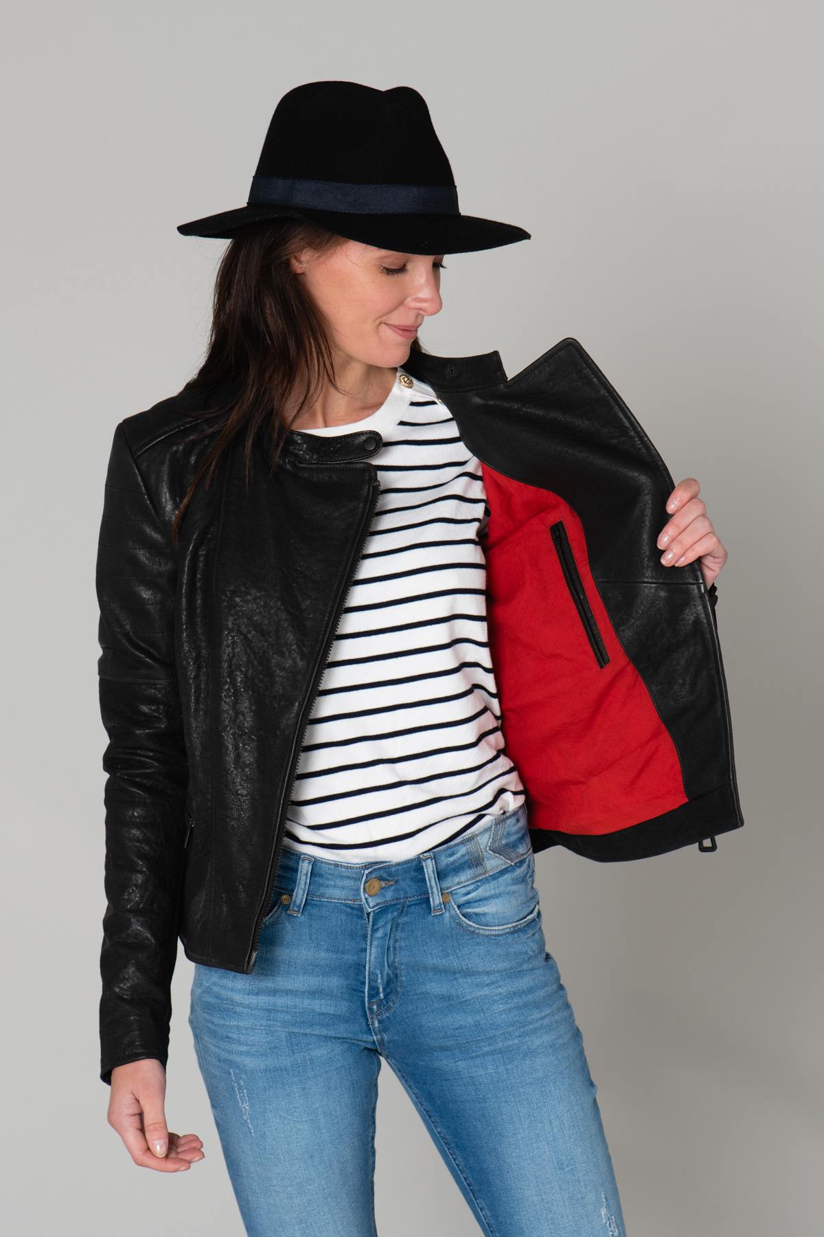 Women's leather biker jacket - Image n°4