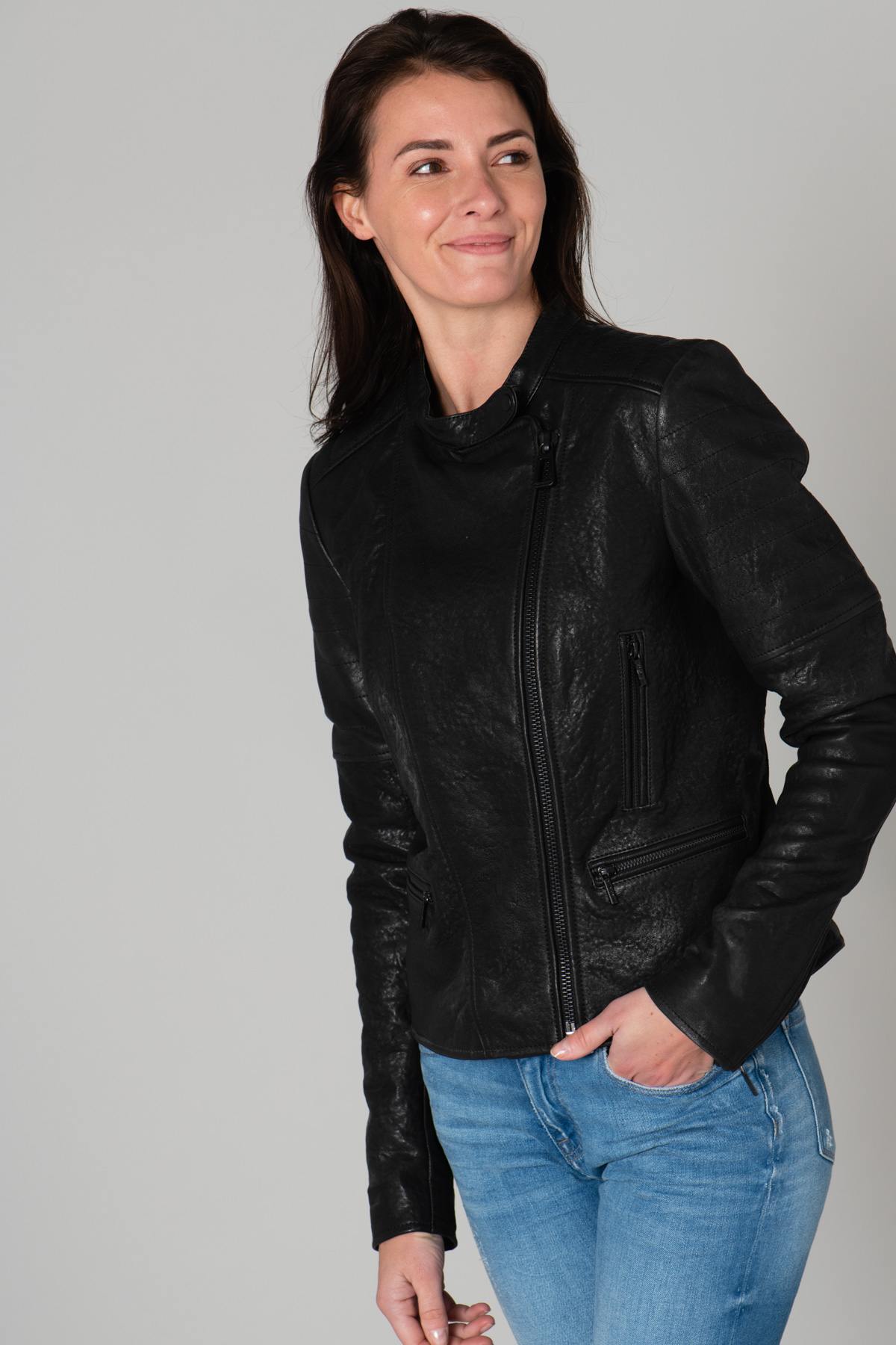 Women's leather biker jacket - Image n°3