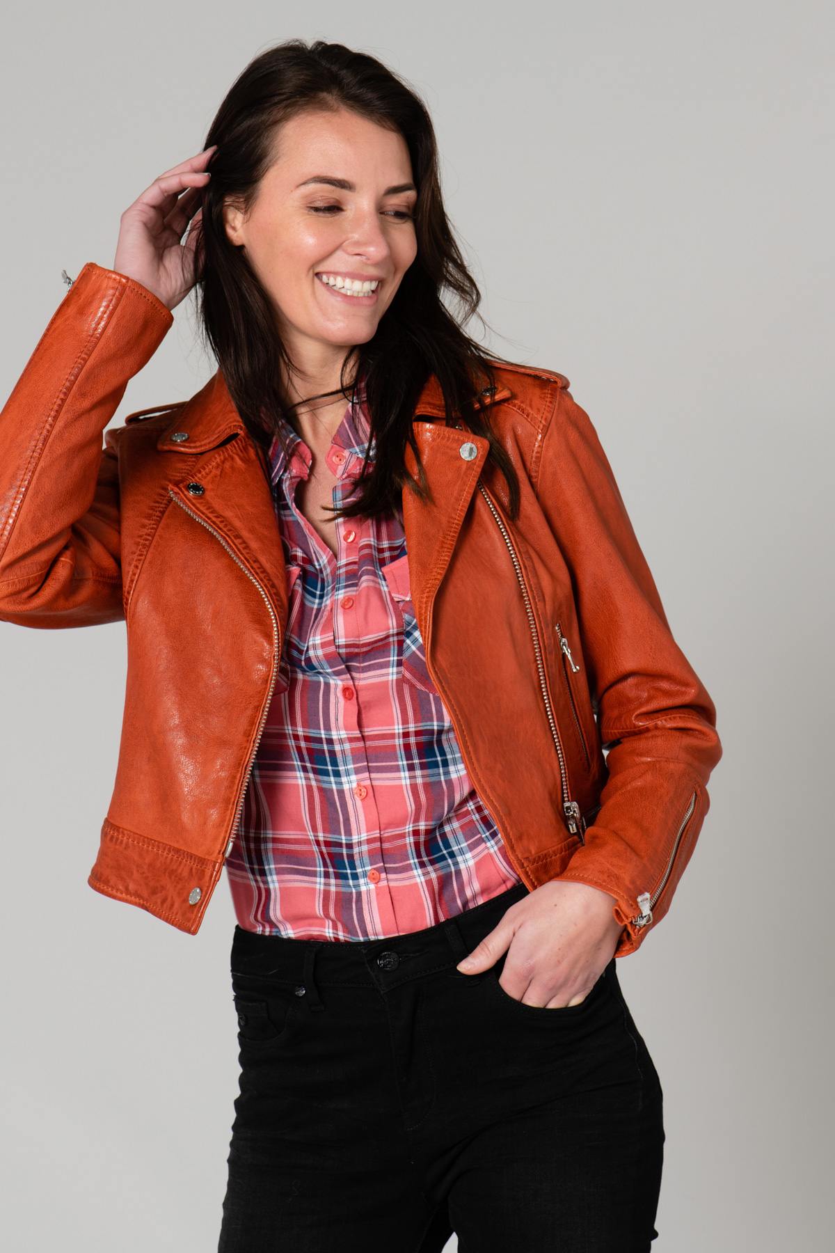 Short orange Biker Jacket - Image n°1