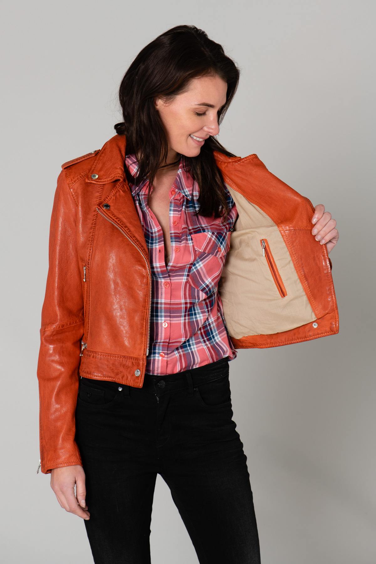 Short orange Biker Jacket - Image n°4