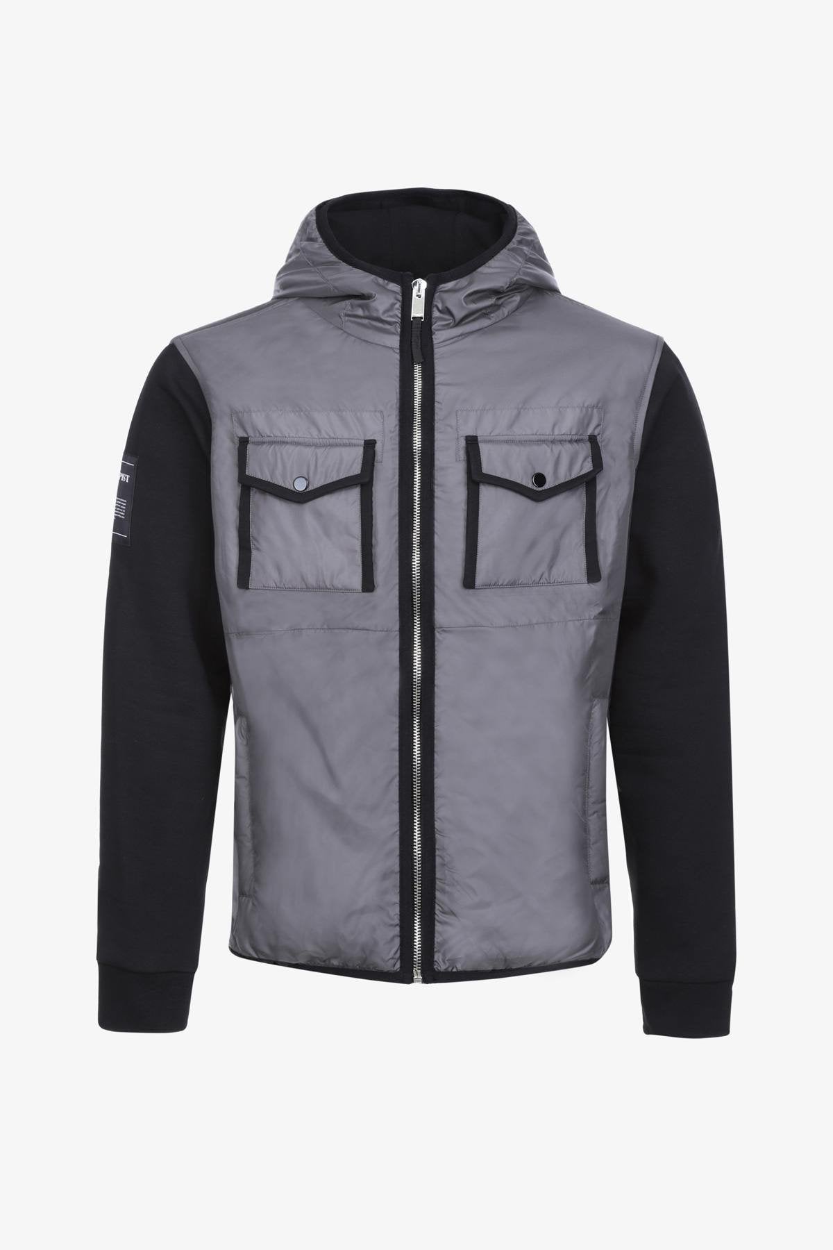 Gray and black sportswear zipped jacket - Image n°1