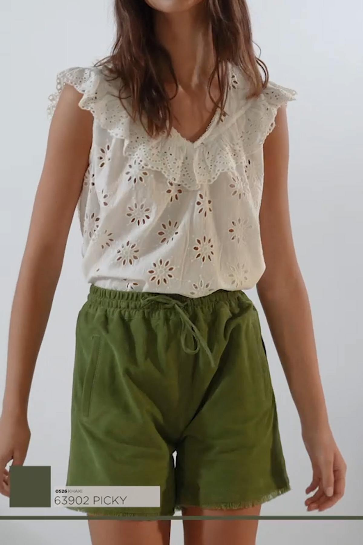 Khaki leather shorts - Image n°5