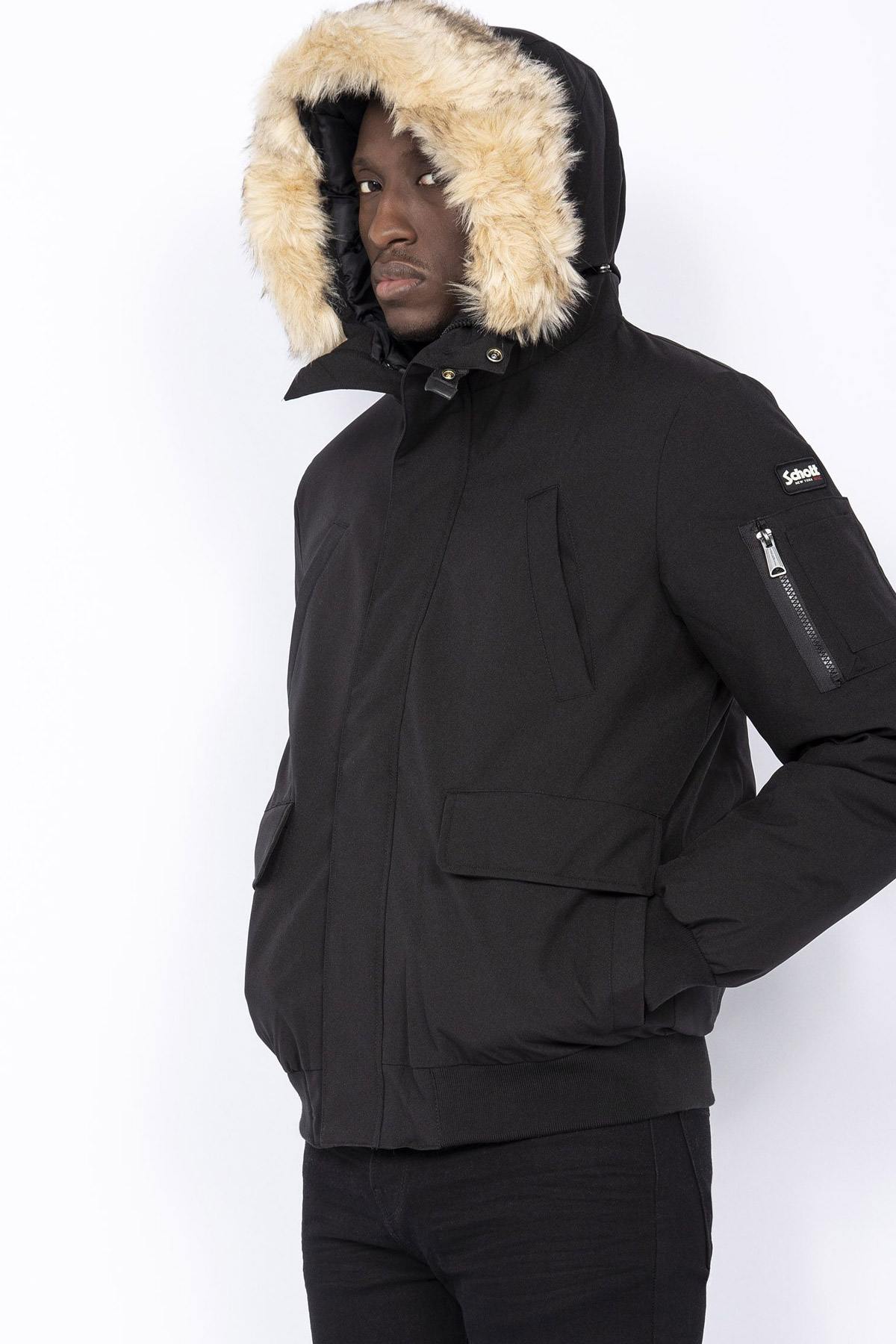 Black snorkel jacket with synthetic fur - Image n°1