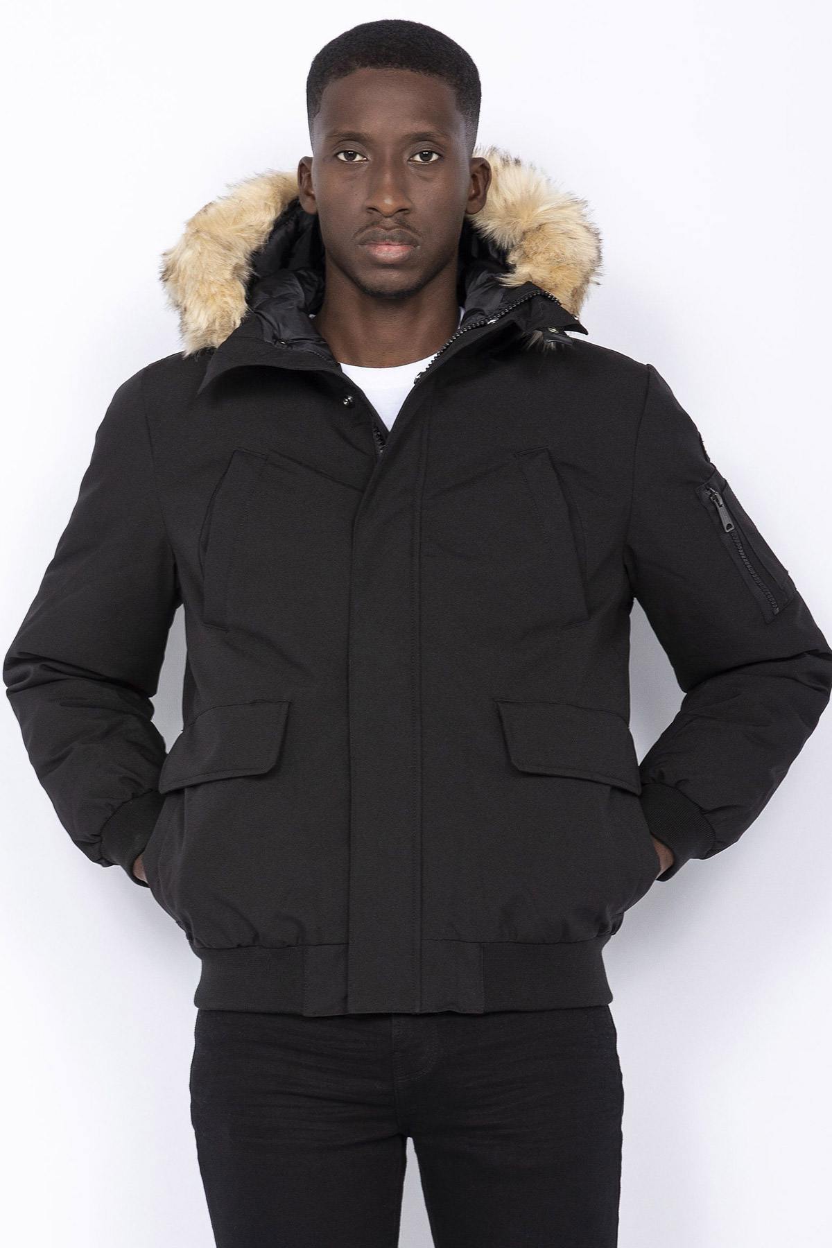 Black snorkel jacket with synthetic fur - Image n°4