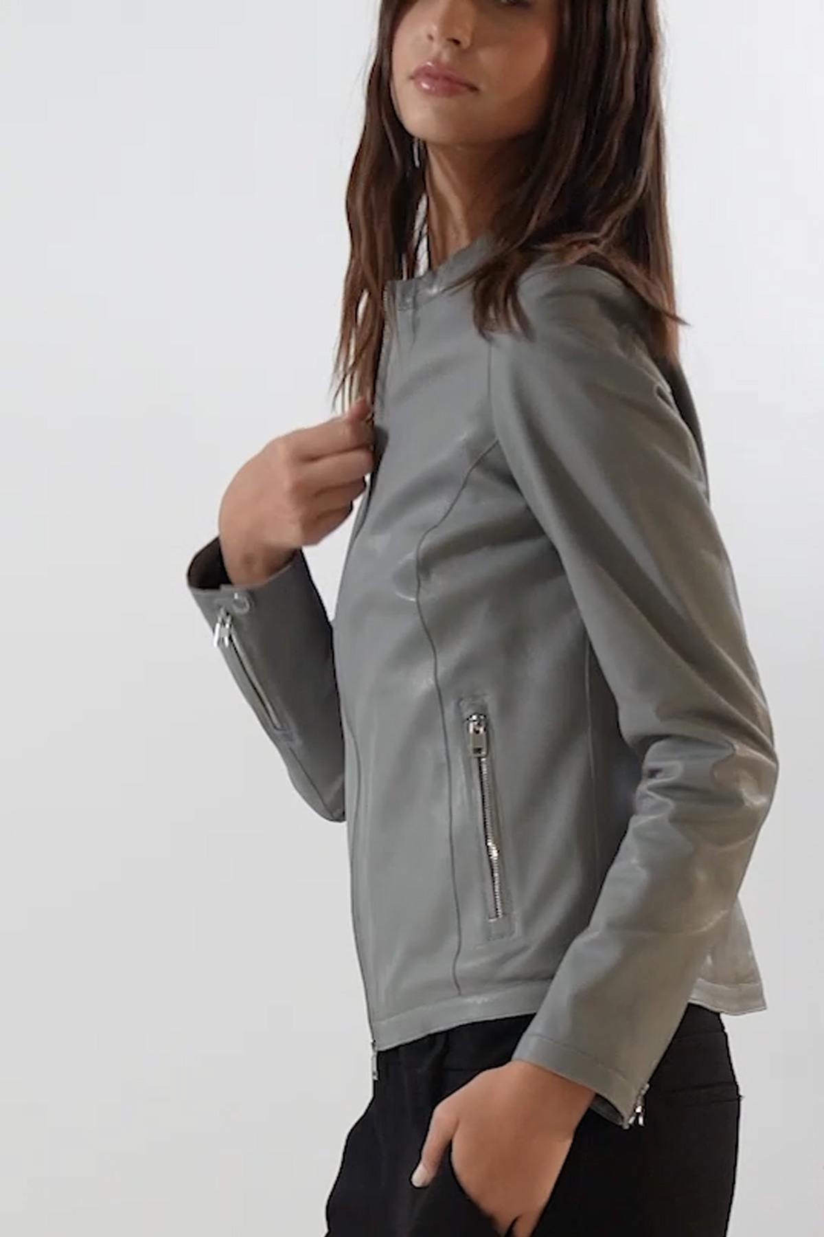 Light gray genuine leather jacket - Image n°21