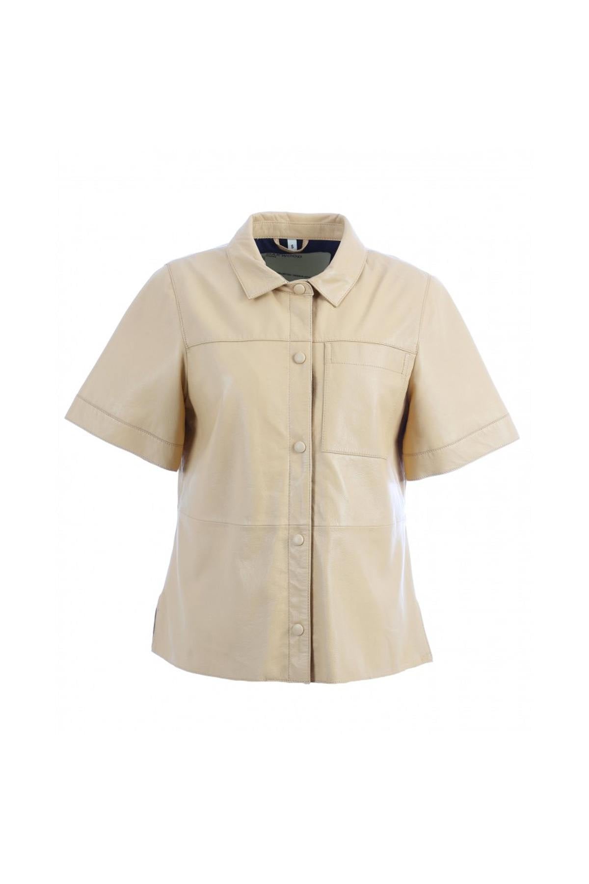 Beige leather blouse for women - Image n°5