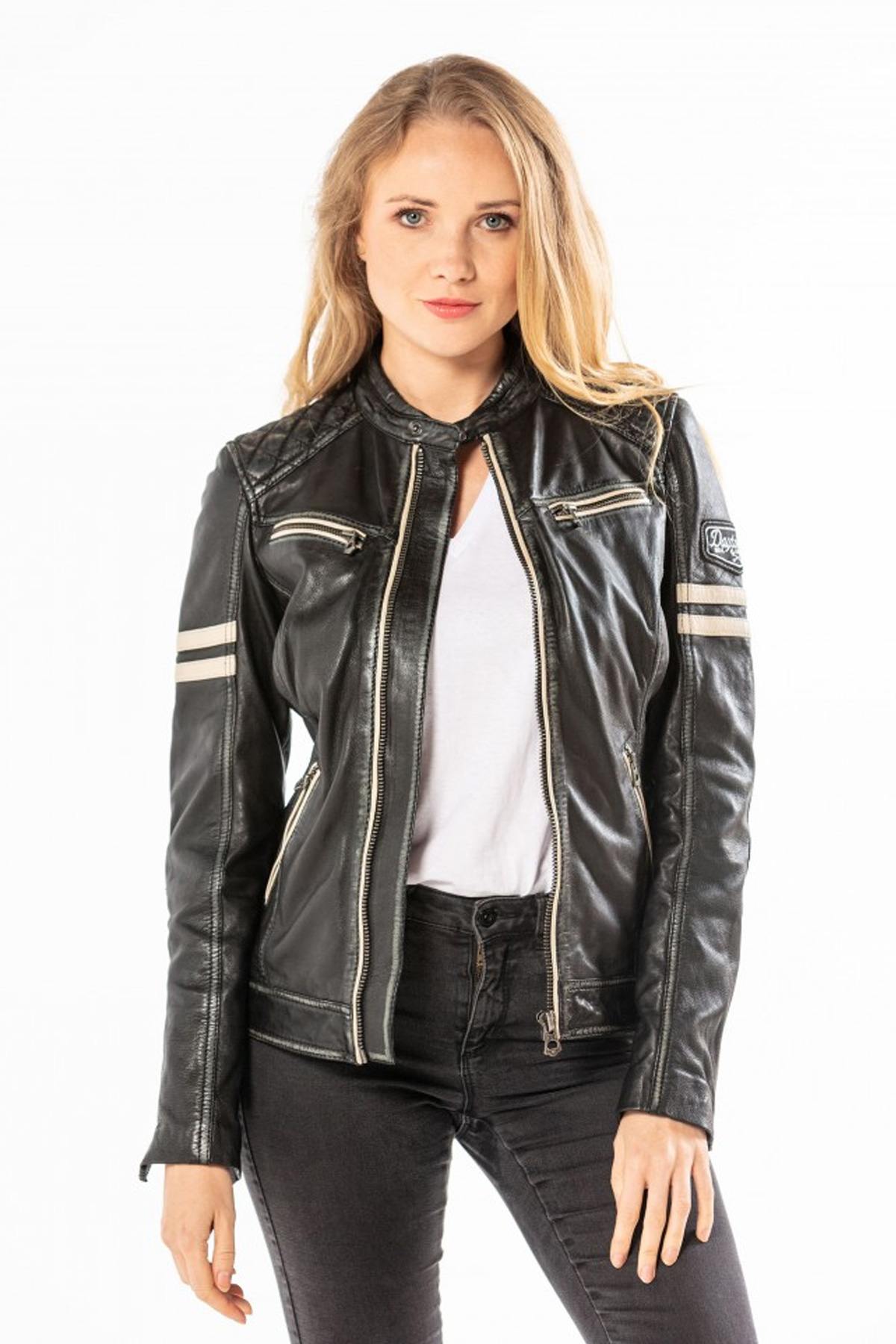 Women's sheepskin leather biker jacket - Image n°5