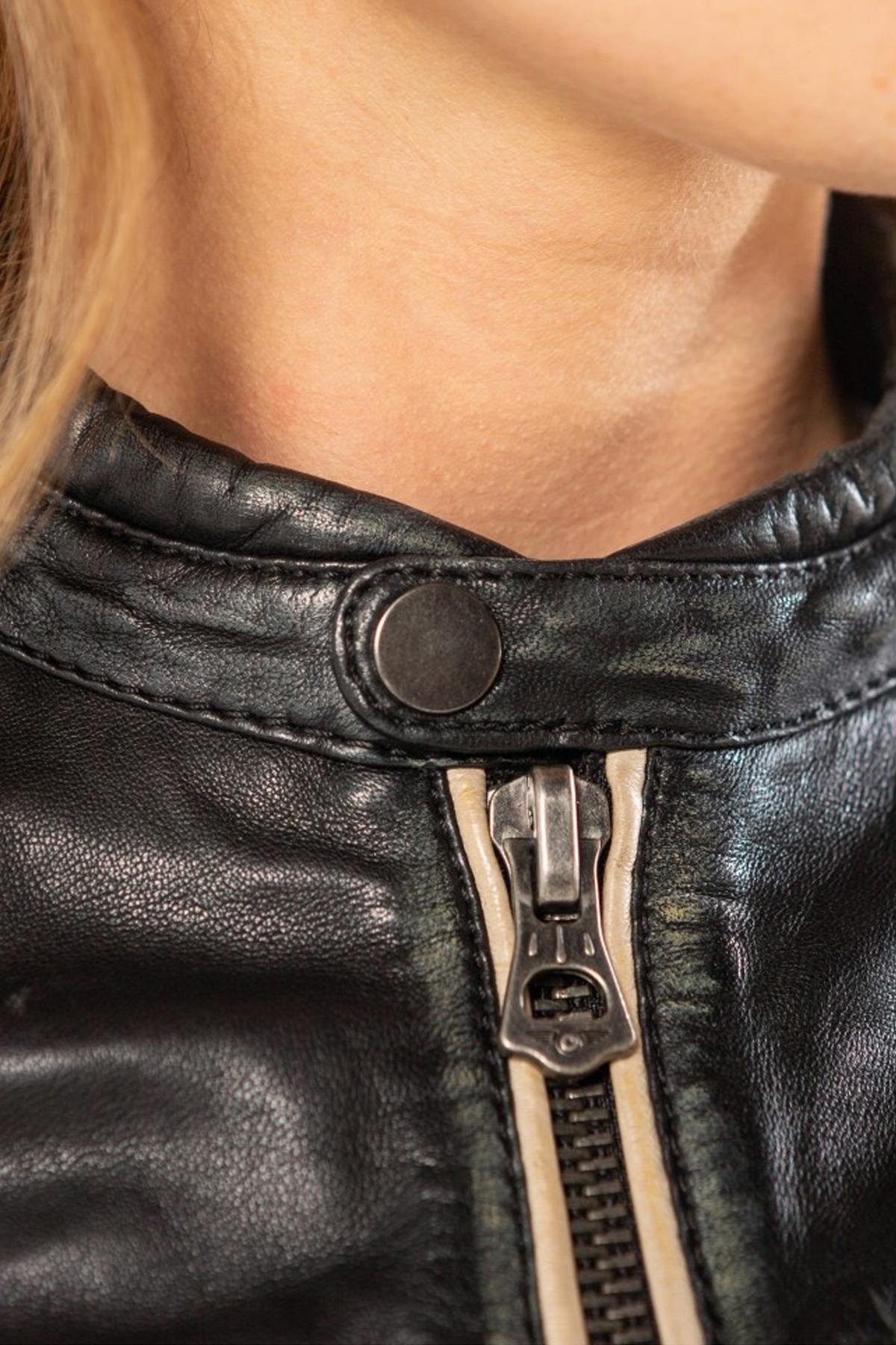 Women's sheepskin leather biker jacket - Image n°7