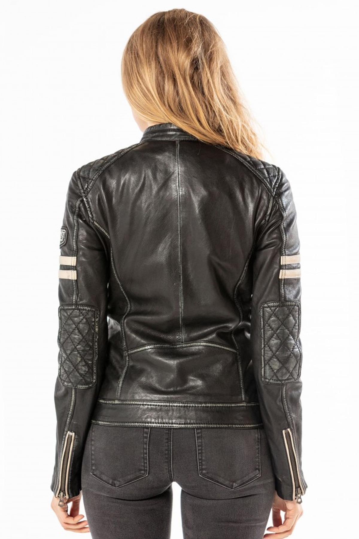 Women's sheepskin leather biker jacket - Image n°3