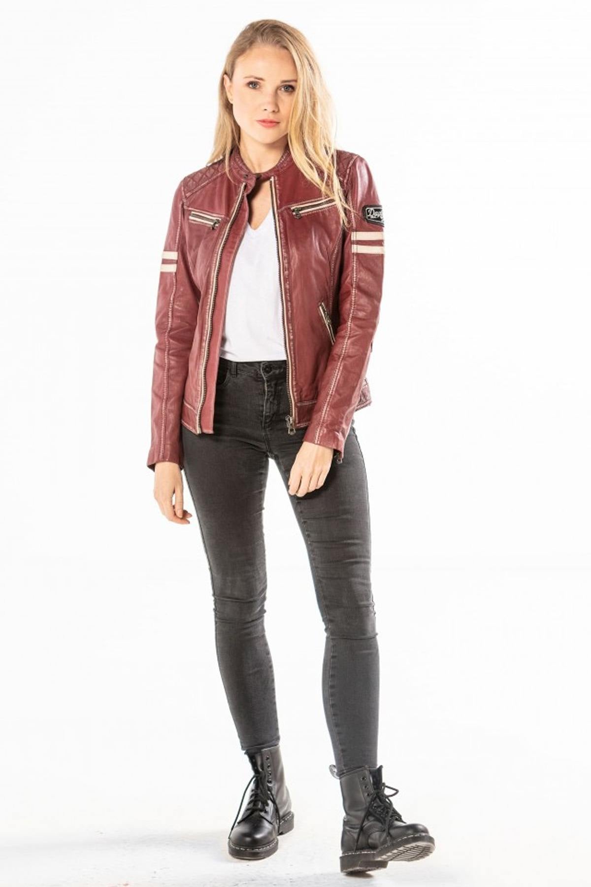 Red leather biker jacket - Image n°2