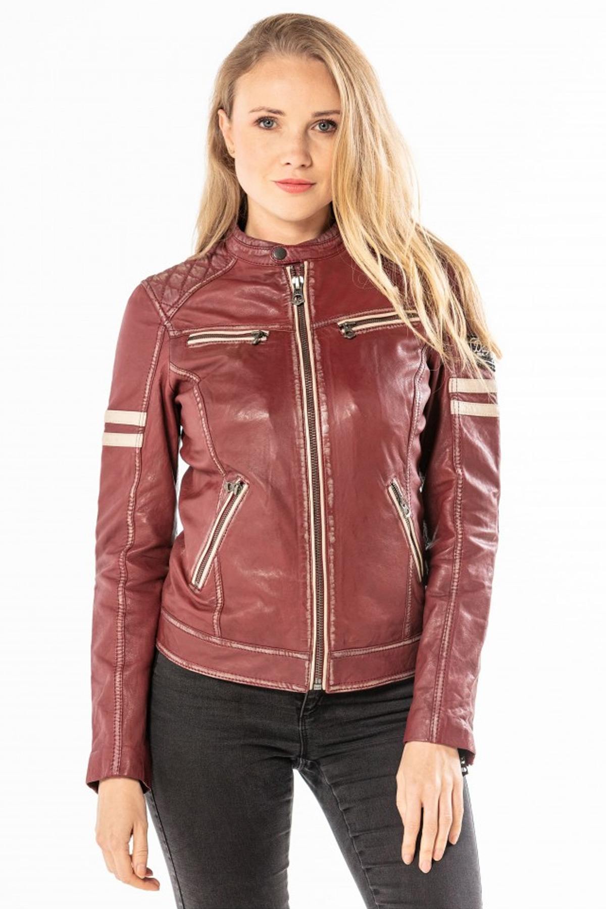 Red leather biker jacket - Image n°1