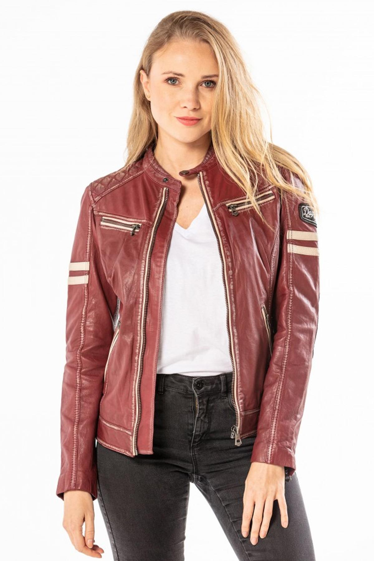 Red leather biker jacket - Image n°5