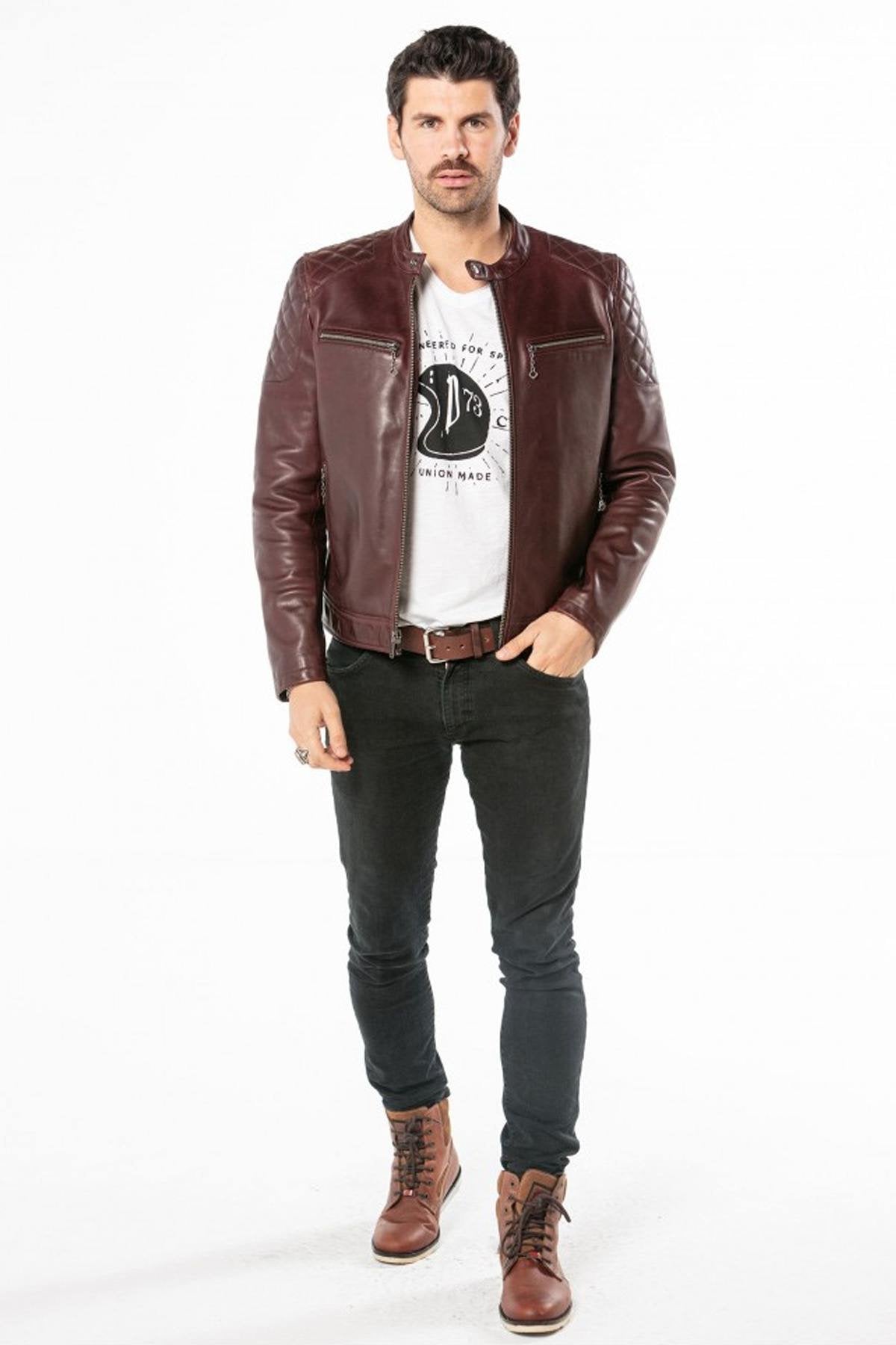 Vintage cowhide leather biker jacket - Image n°2