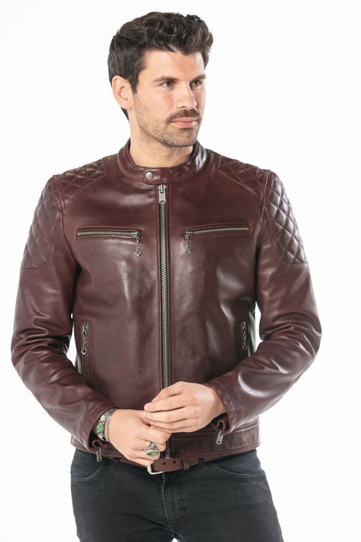 Vintage cowhide leather biker jacket - Image n°1