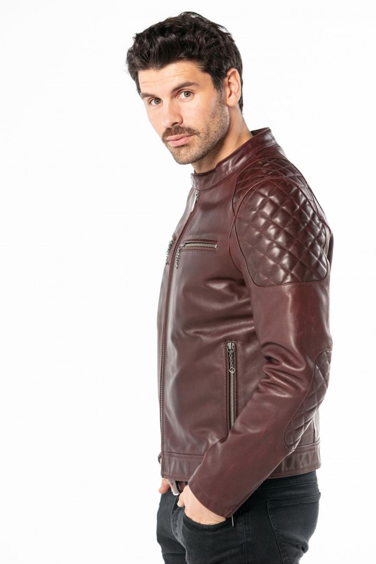 Vintage cowhide leather biker jacket - Image n°3