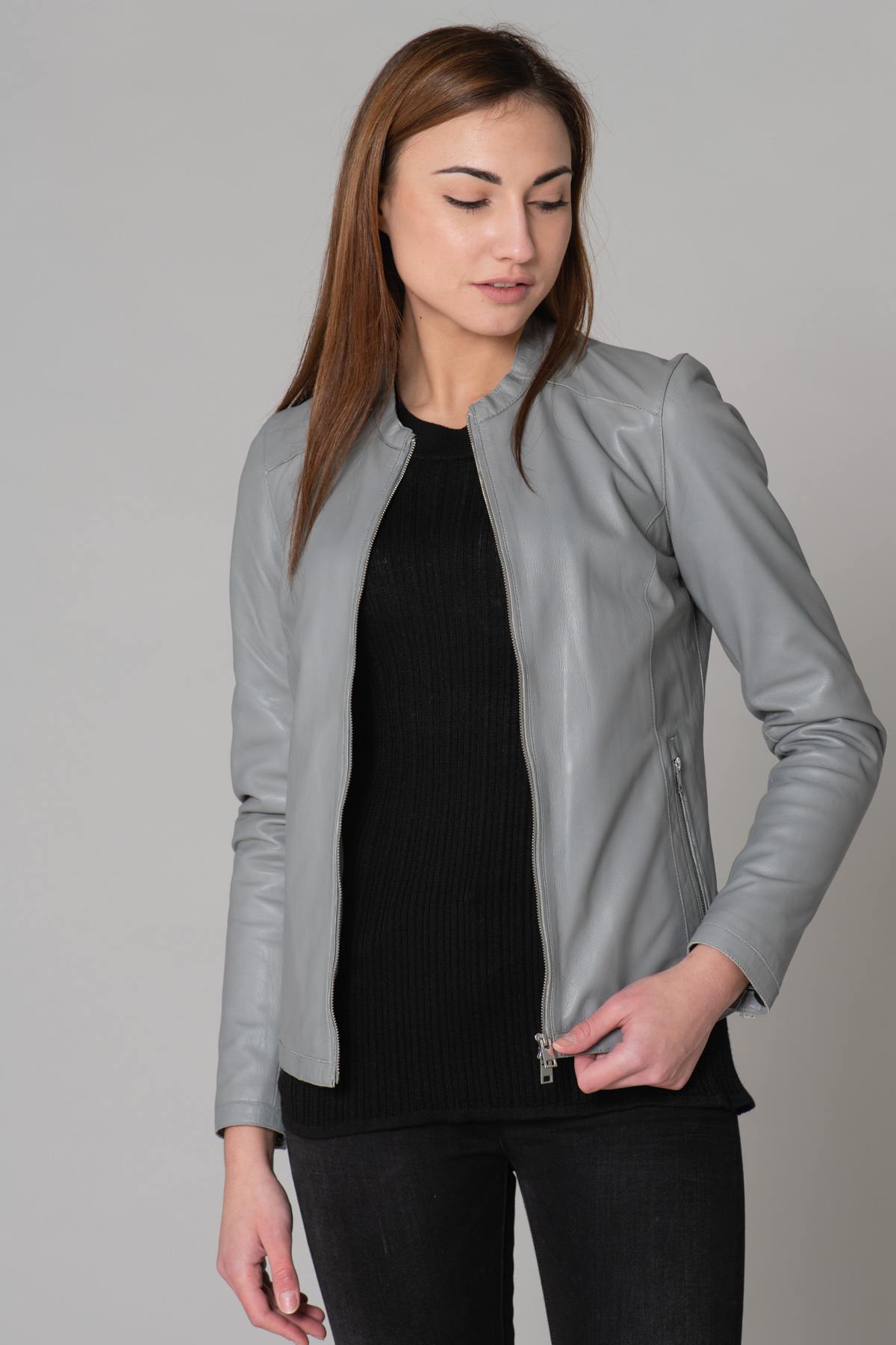 Light gray genuine leather jacket - Image n°13