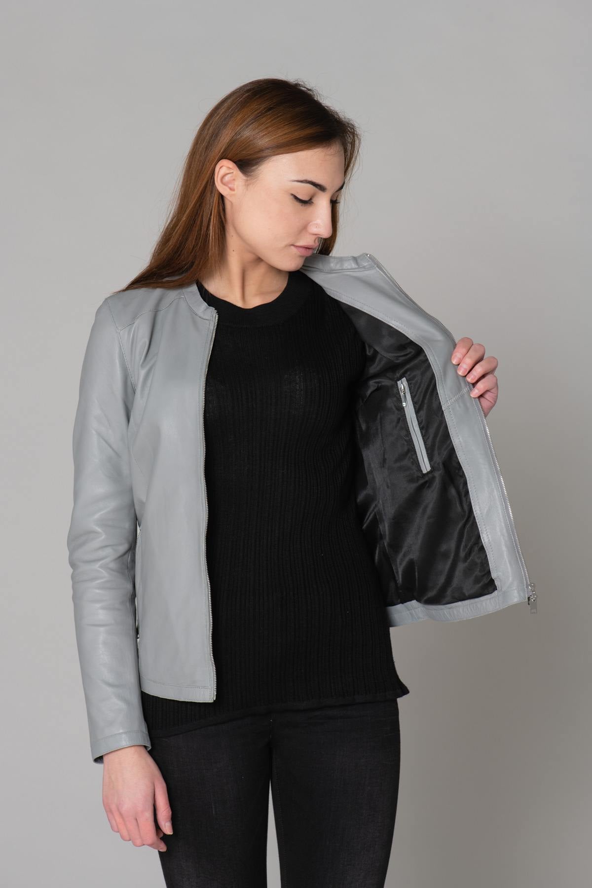 Light gray genuine leather jacket - Image n°15