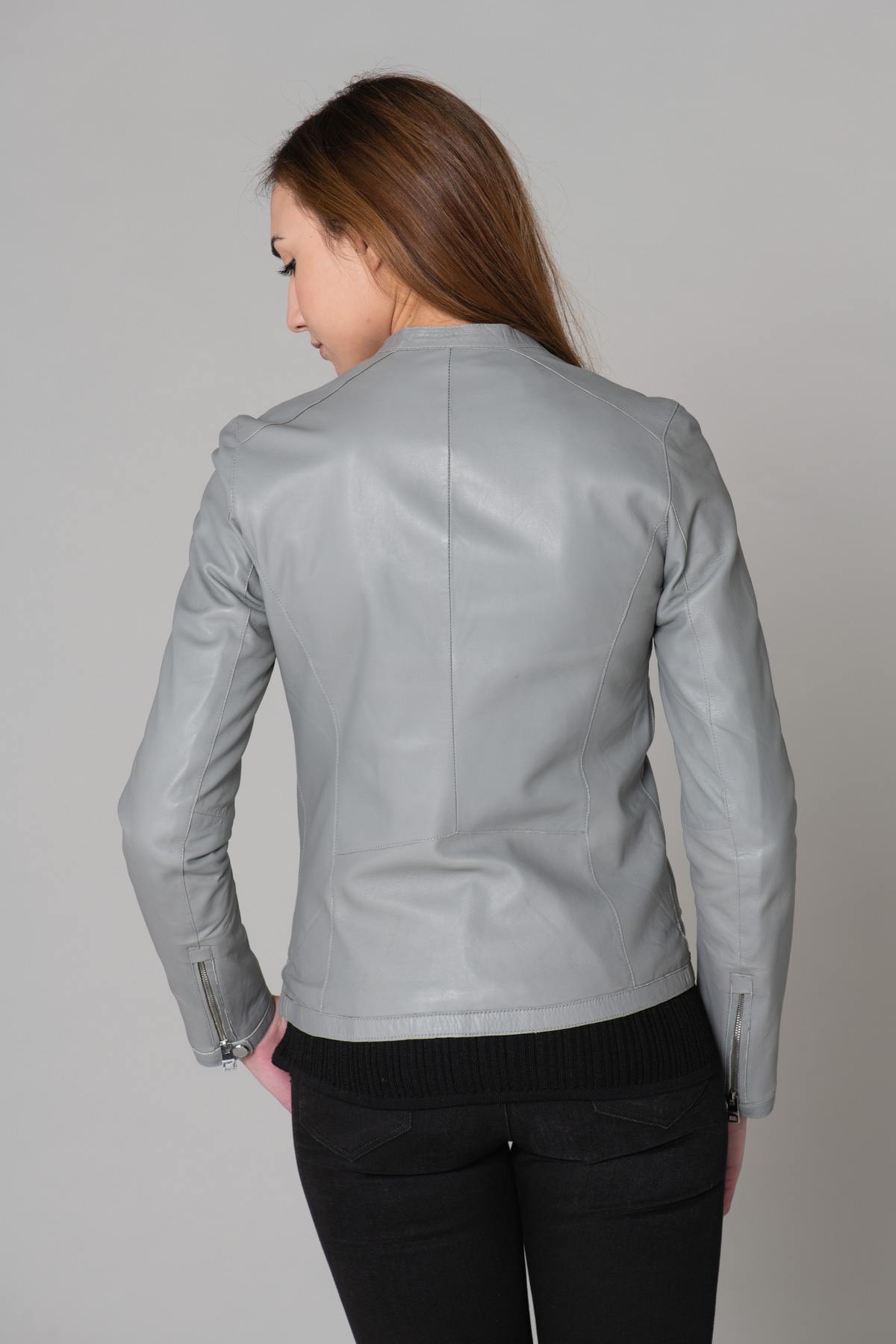 Light gray genuine leather jacket - Image n°14