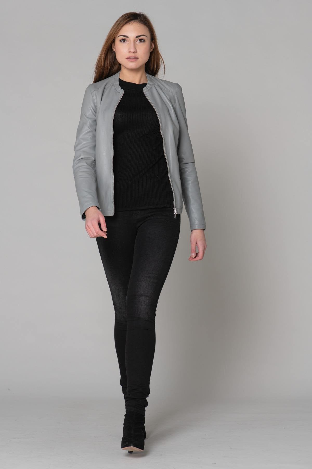 Light gray genuine leather jacket - Image n°11