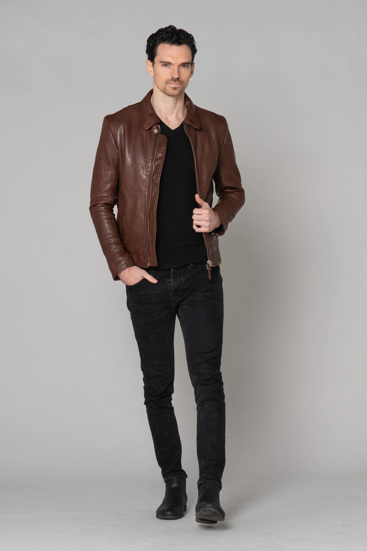 Ecofriendly brown leather jacket - Image n°14