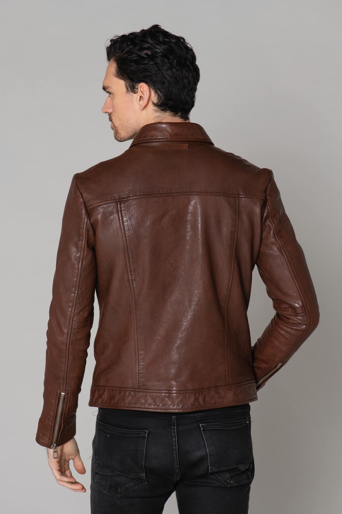 Ecofriendly brown leather jacket - Image n°17